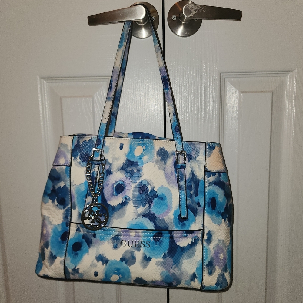 *SOLD* Like New Guess Snakeskin Blue Floral Handbag